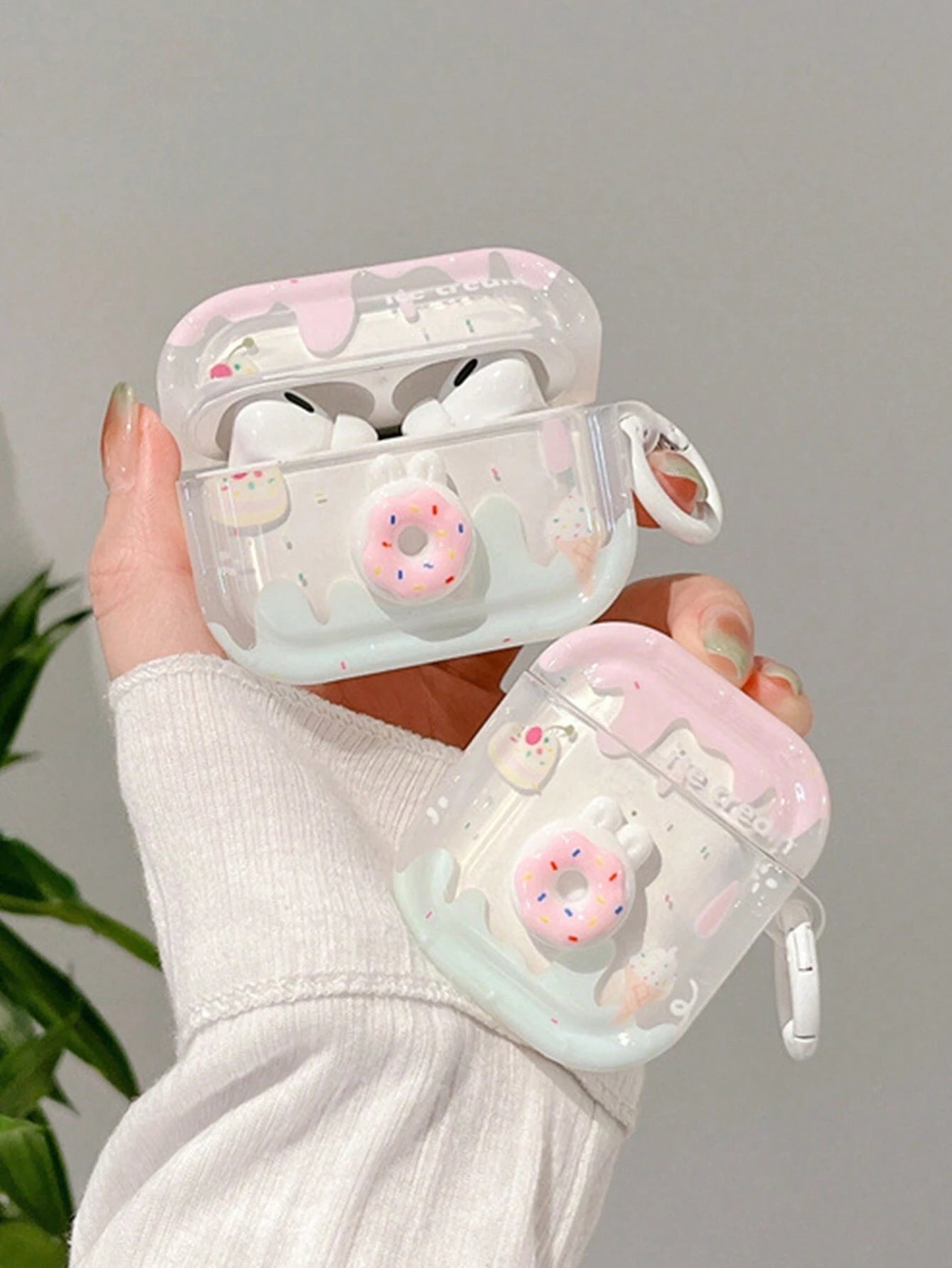 AirPods Pro 2nd generation Pink TPU Cute 3D Donut Transparent Case With Ring Hook