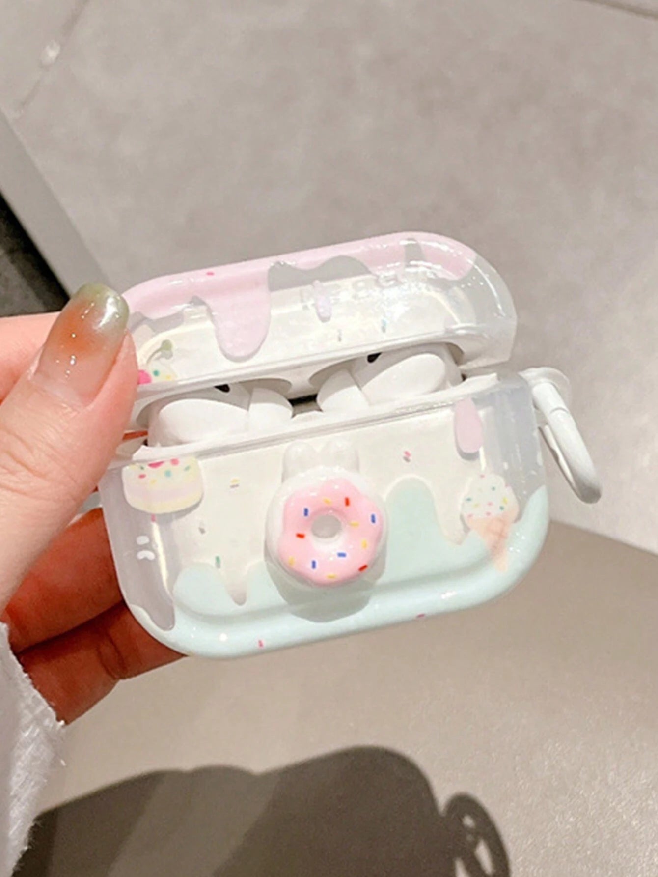 AirPods Pro 2nd generation Pink TPU Cute 3D Donut Transparent Case With Ring Hook