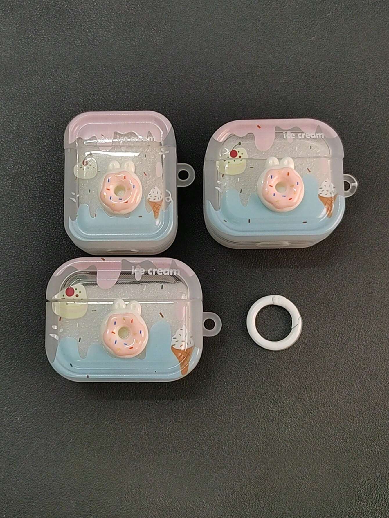 AirPods Pro 2nd generation Pink TPU Cute 3D Donut Transparent Case With Ring Hook