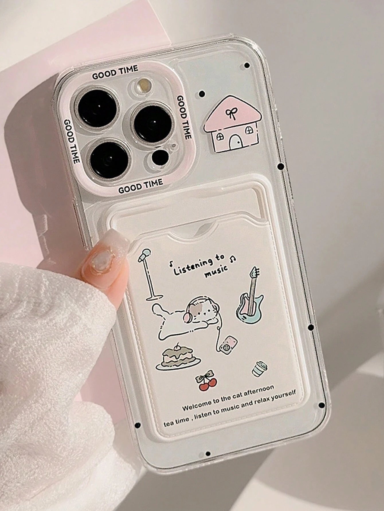 iPhone 15 Plus Christmas Tree 1pc GUCADI Pink Cartoon Animal Design Full-Wrapped