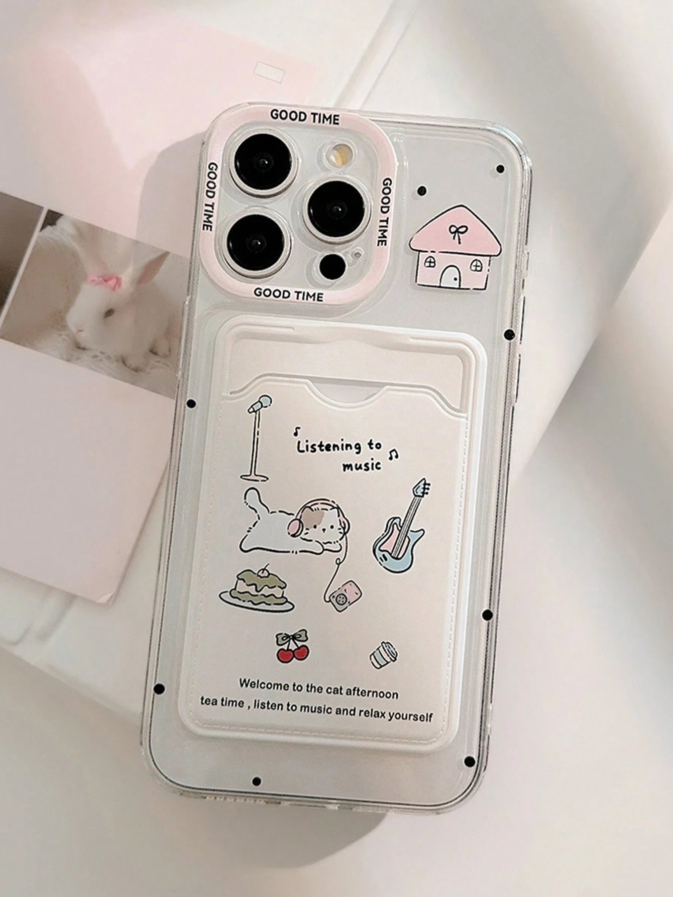 iPhone 15 Plus Christmas Tree 1pc GUCADI Pink Cartoon Animal Design Full-Wrapped