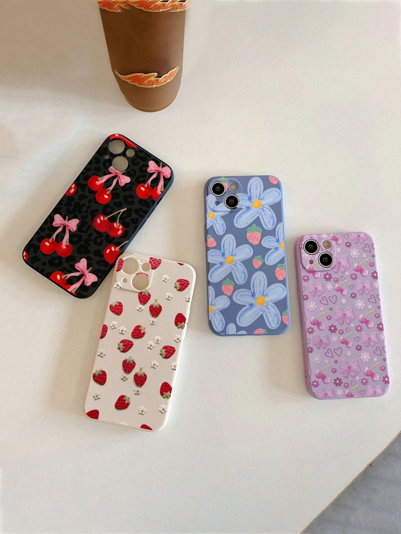 Leopard Print, Cherry, Strawberry, Flower Patterned Simple Fashion Shockproof Soft Phone Case Cover
