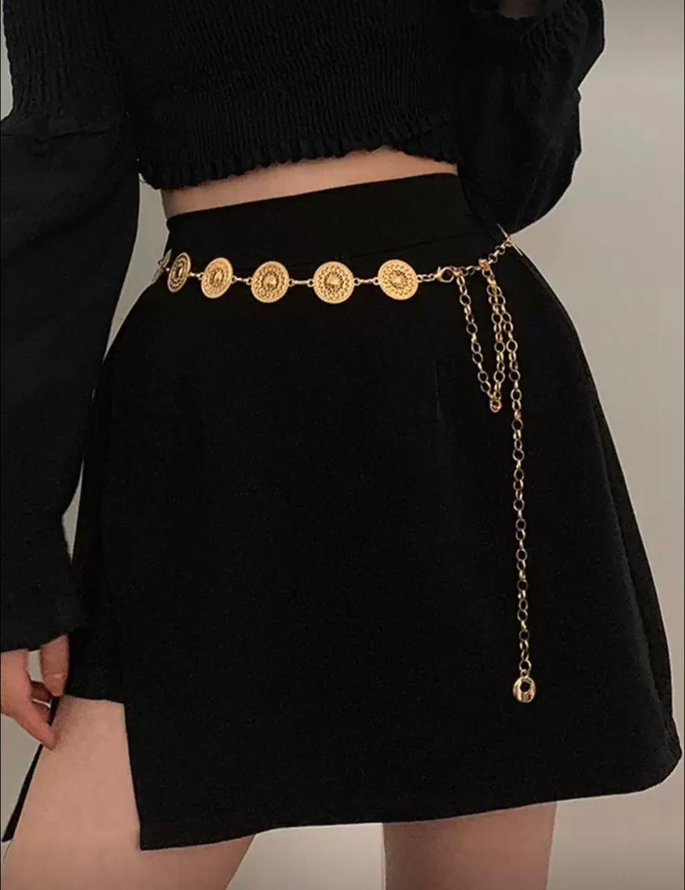 Waist Chain Gold Round Shape Cutout Metal