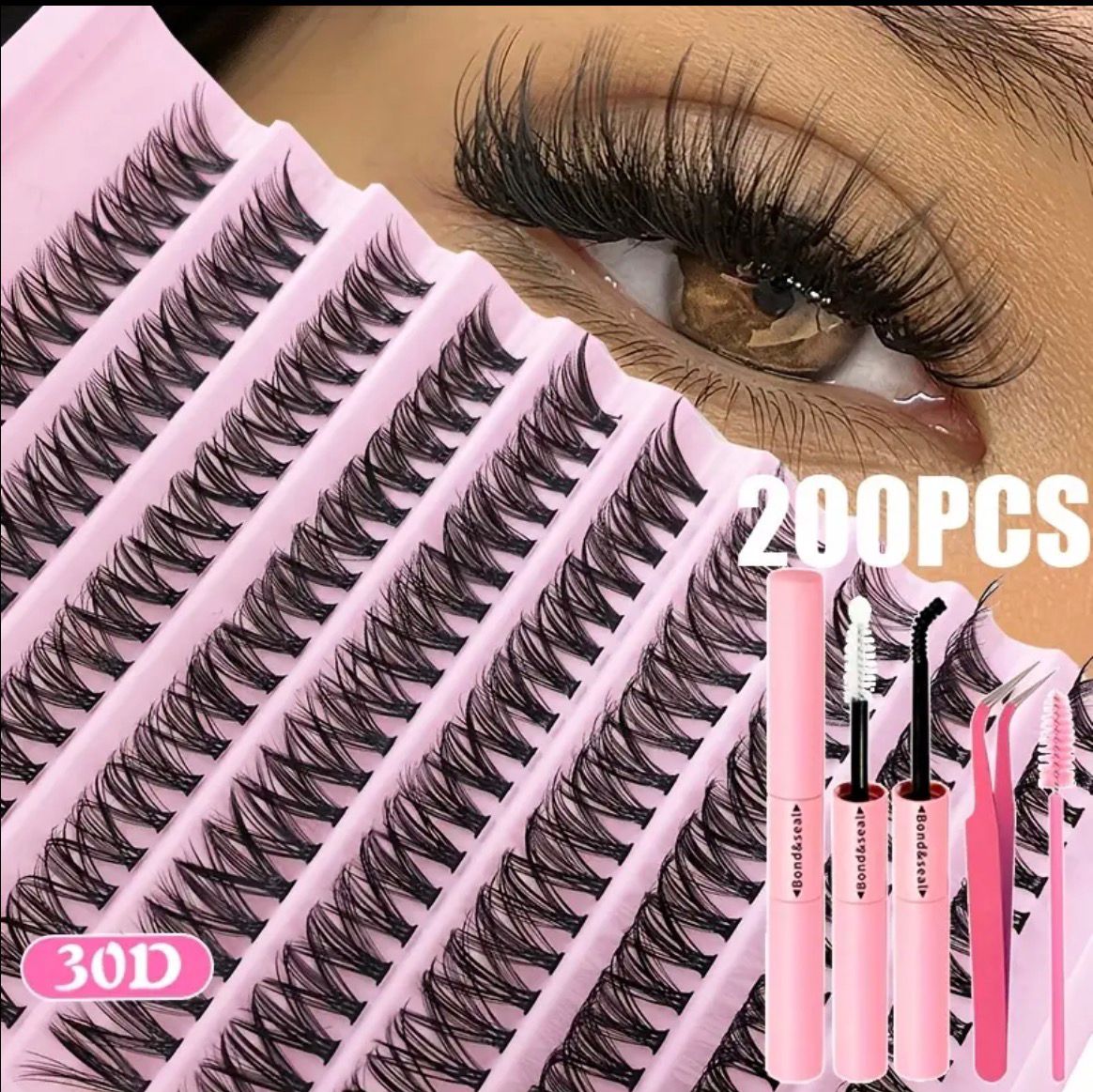 200 pcs DIY Eyelash Extension Kit Featuring Individual Lashes Clusters