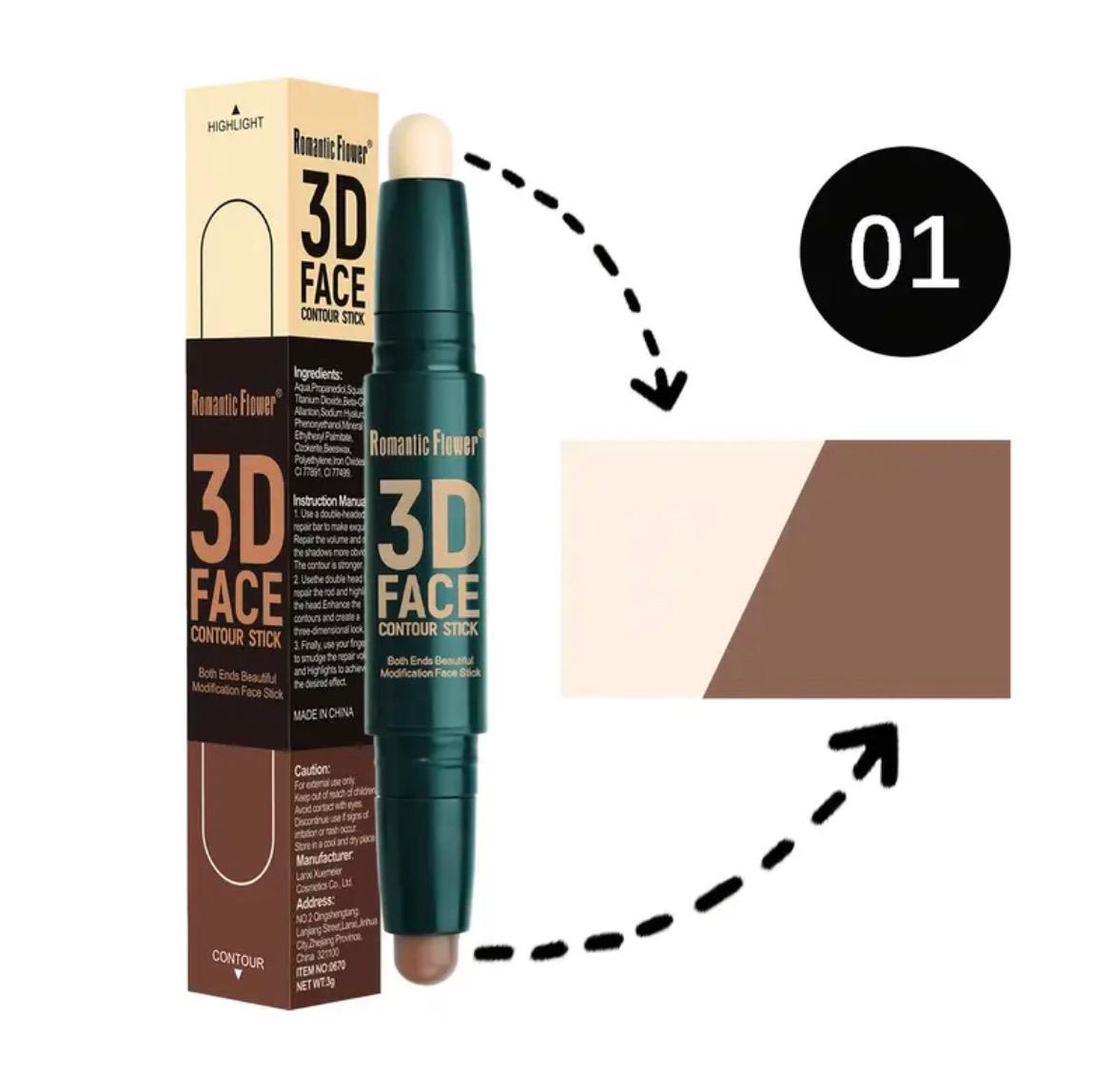 Double Head Contour Stick, Highlights&Contour&Concealer 3D Face Waterproof Long Lasting Makeup with Plant Squalane