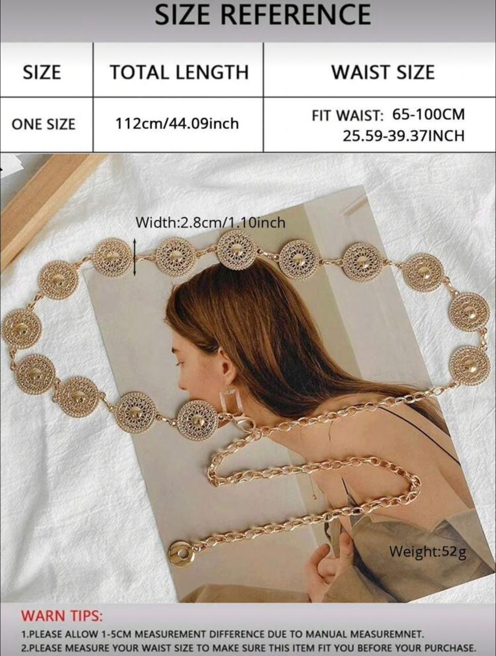 Waist Chain Gold Round Shape Cutout Metal