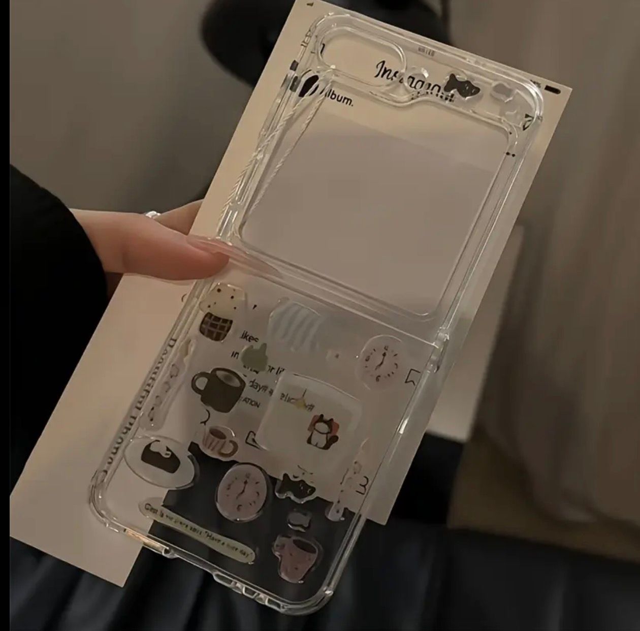 Samsung Galaxy Z Flip 6 Adorable Handmade Transparent Case Featuring a Cartoon Cat Design with Epoxy Stickers