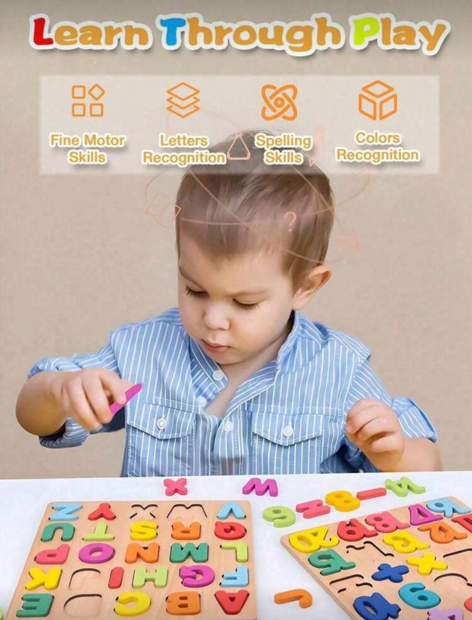 Wooden Alphabet, Puzzle Set for Toddlers | Montessori Educational Learning Toy for Ages 3+