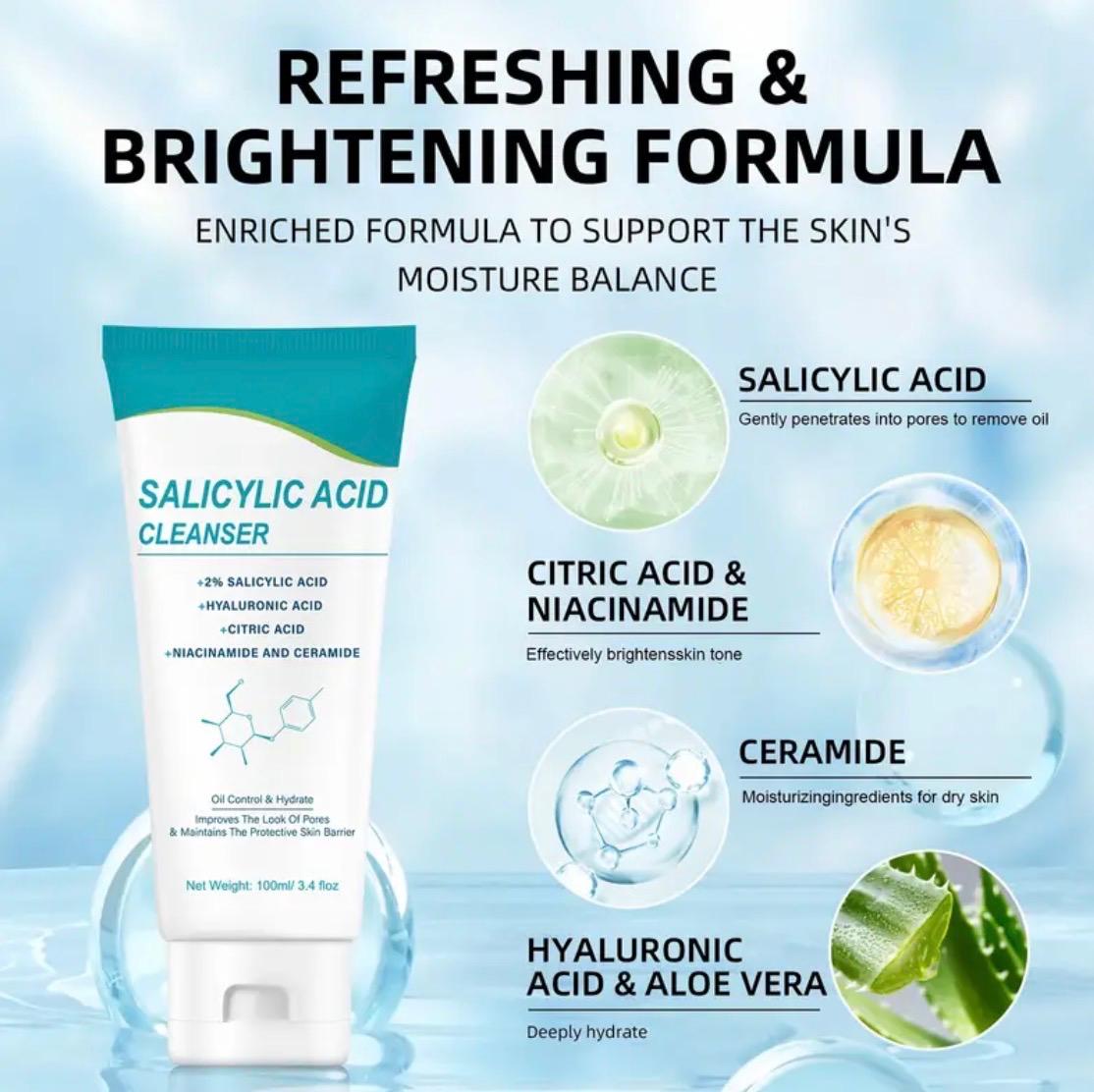 Salicylic Acid Cleanser, Moisturizing Facial Wash, with Hyaluronic Acid, Niacinamide, Citric Acid, And Ceramide, for Deep Cleansing