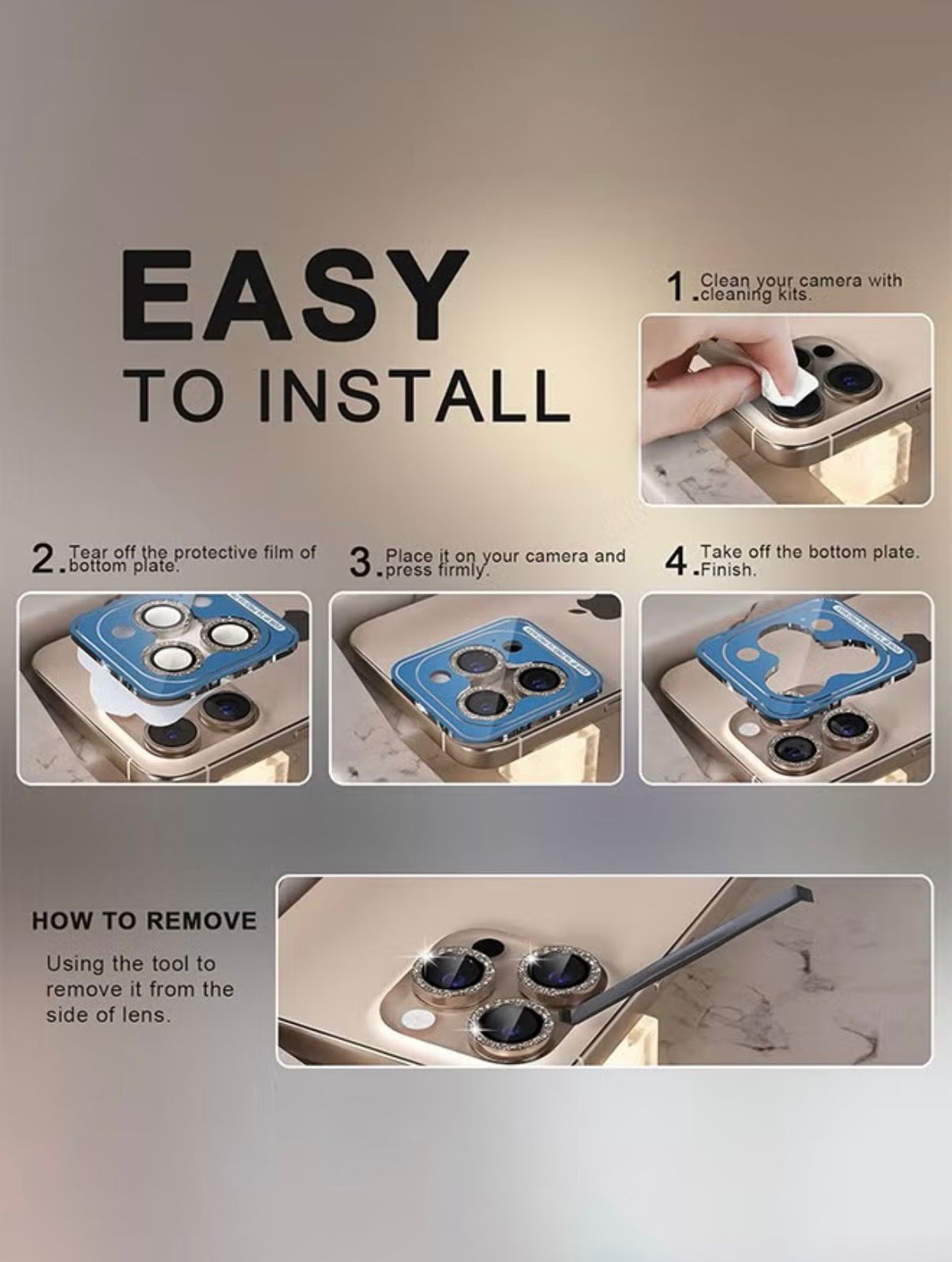 Suitable for iPhone 16 Pro/Pro Max lens protector, sparkling diamond camera case.