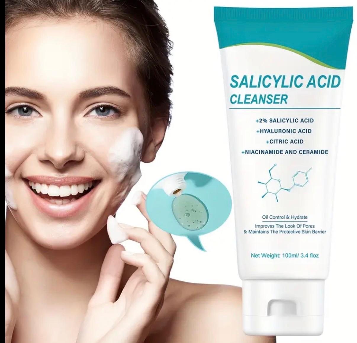 Salicylic Acid Cleanser, Moisturizing Facial Wash, with Hyaluronic Acid, Niacinamide, Citric Acid, And Ceramide, for Deep Cleansing