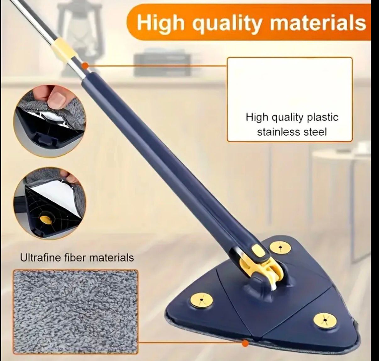 Triangle 360° Rotating Cleaning Mop, Long Handle Floor Mop, Hands-free Wash Squeeze Mop, Wet And Dry Dual-use Cleaning Mop, for Floor Wall Ceiling Corner Glass, Cleaning Supplies, Cleaning Tool