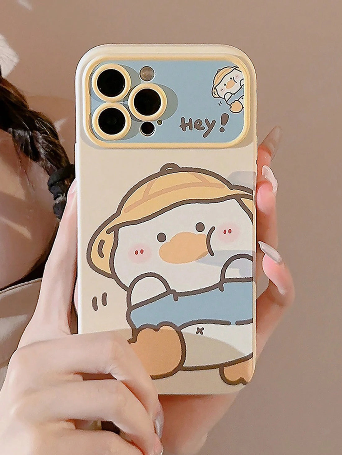 Cute Phone Case 1pc Beige Hat Duck Full Body Soft Case