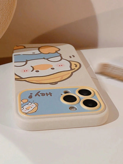 Cute Phone Case 1pc Beige Hat Duck Full Body Soft Case