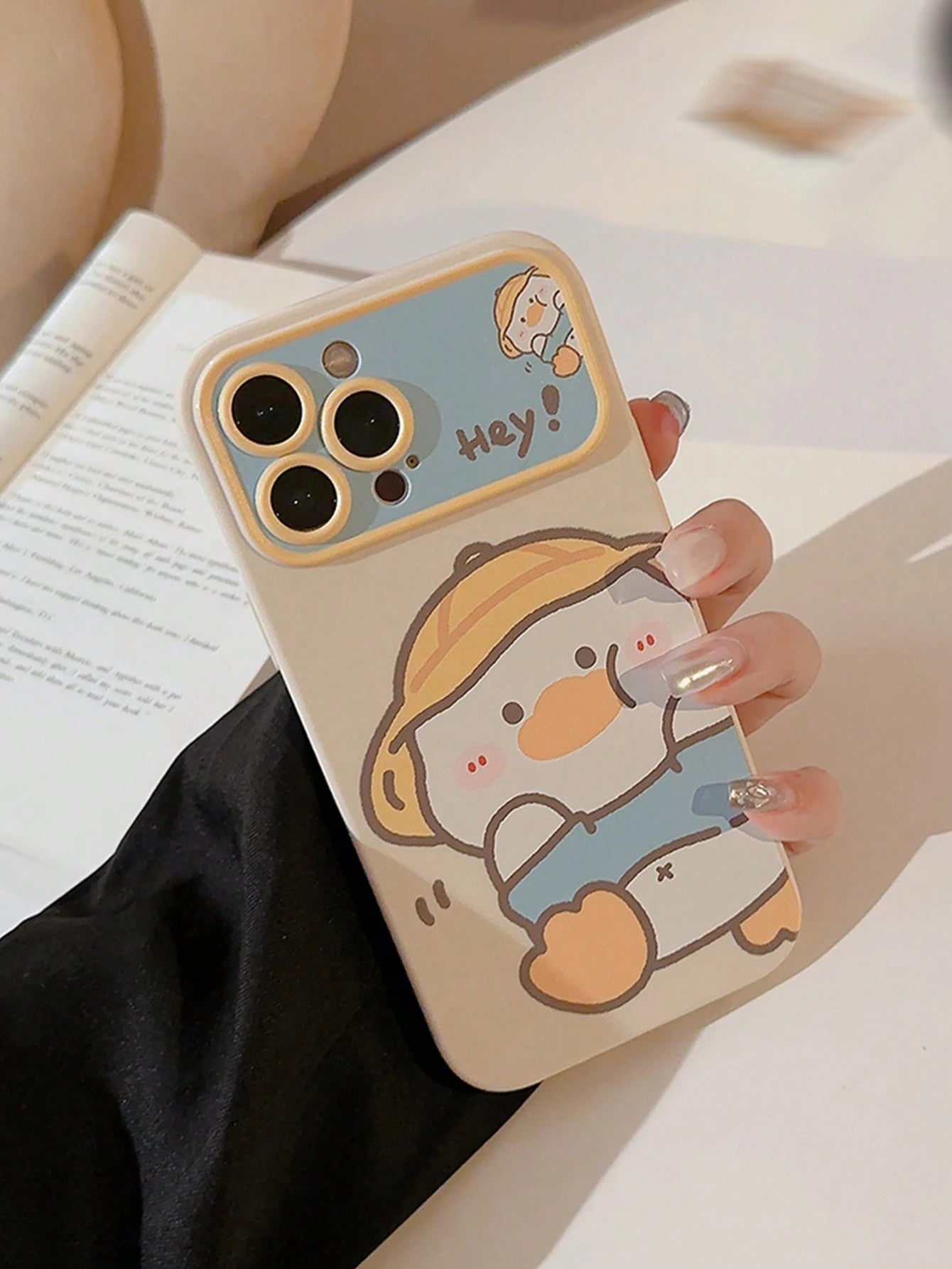 Cute Phone Case 1pc Beige Hat Duck Full Body Soft Case