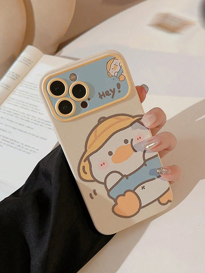Cute Phone Case 1pc Beige Hat Duck Full Body Soft Case