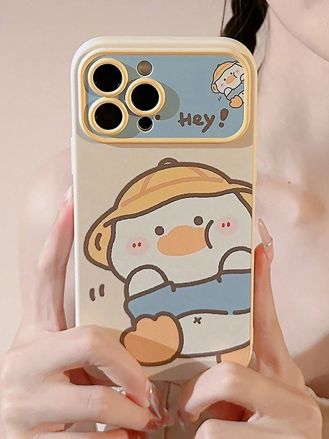 Cute Phone Case 1pc Beige Hat Duck Full Body Soft Case
