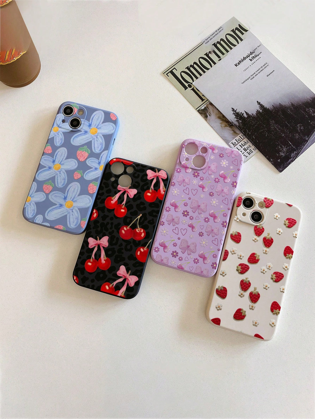 Leopard Print, Cherry, Strawberry, Flower Patterned Simple Fashion Shockproof Soft Phone Case Cover