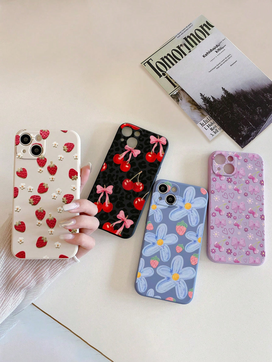 Leopard Print, Cherry, Strawberry, Flower Patterned Simple Fashion Shockproof Soft Phone Case Cover