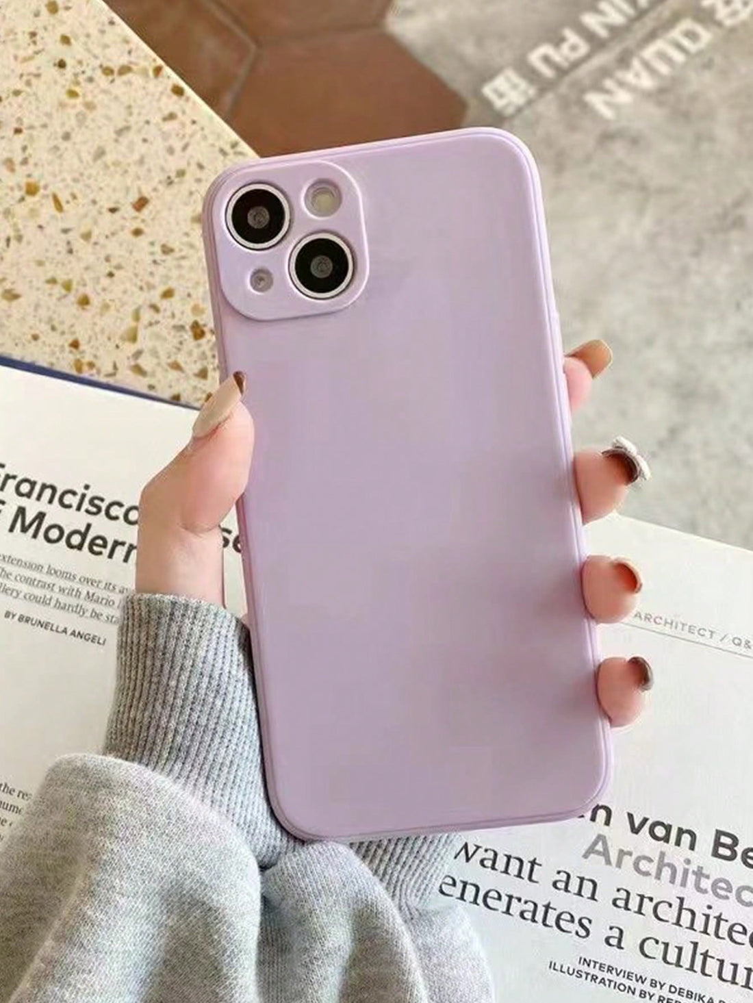Candy Color Solid Black Pink Purple Beige Simple Anti-Drop Thick Phone Protective Case