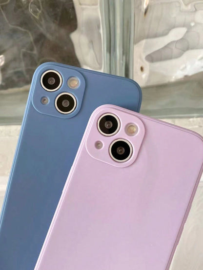 Candy Color Solid Black Pink Purple Beige Simple Anti-Drop Thick Phone Protective Case
