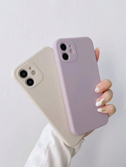 Candy Color Solid Black Pink Purple Beige Simple Anti-Drop Thick Phone Protective Case