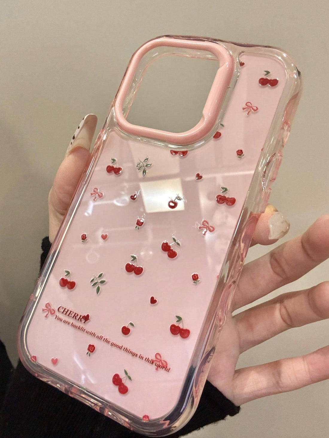 Cute Cherry Contrast Color Wave Jelly Pink Phone Case