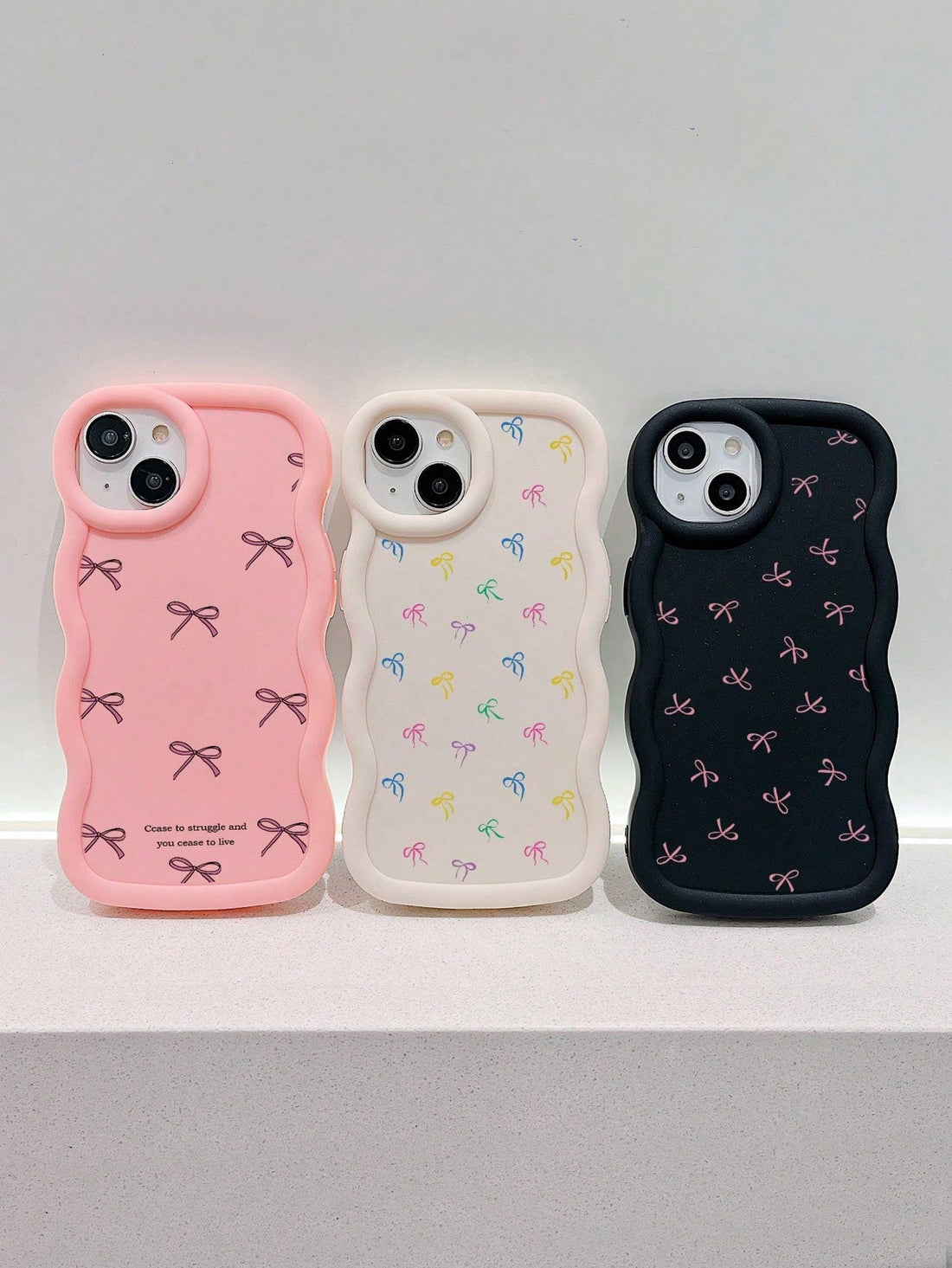 3pcs Dopamine, Bowknot, Cartoon Macaron Wave Pattern Phone Cases