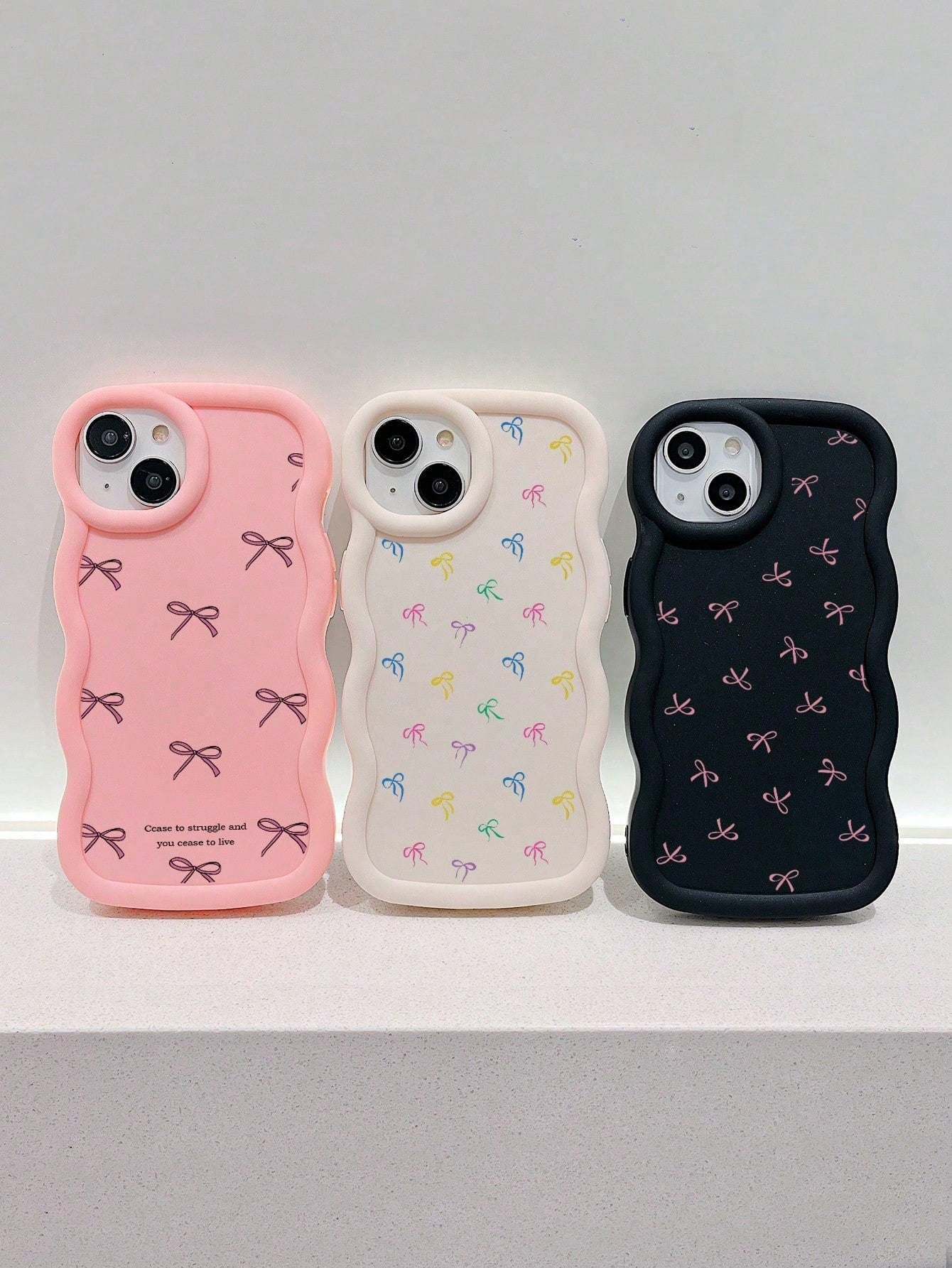 3pcs Dopamine, Bowknot, Cartoon Macaron Wave Pattern Phone Cases
