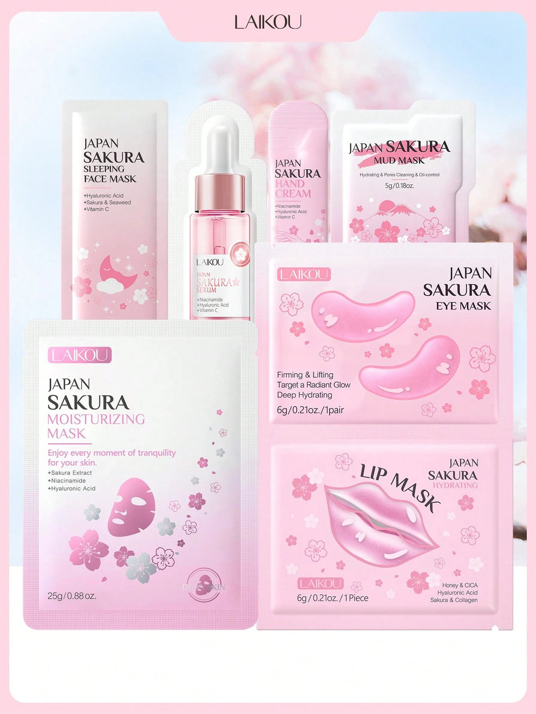 LAIKOU 7Pcs Nourishing LAIKOU Japan Sakura Skincare Set