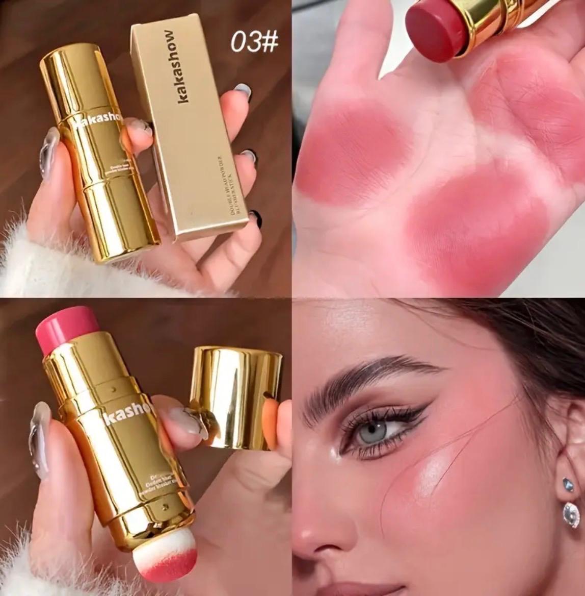 Waterproof Dual-Ended Blush Stick - Matte Finish, Buildable Coverage for All Skin Tones, Vibrant Orange/Pink/Red Shades