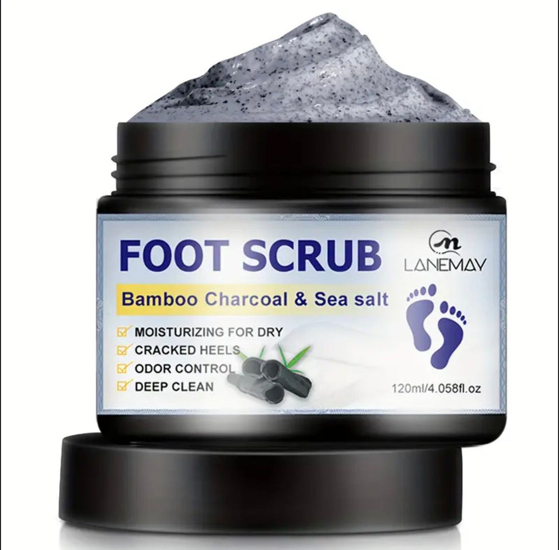 LANEMAY Bamboo Charcoal &amp; Sea Salt Foot Scrub – Intensive Treatment for Dry, Cracked Heels