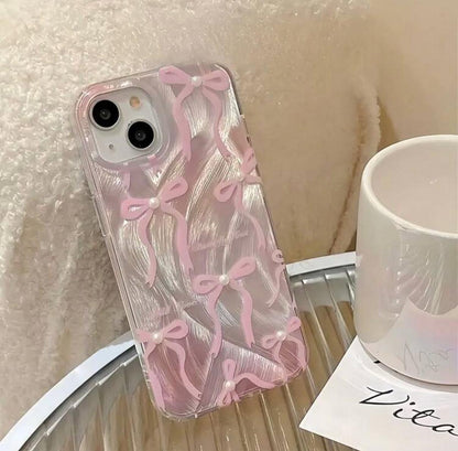 iPhone 17 Air Pink Bow Faux Pearl Mobile Phone Case