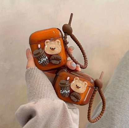 AirPods 3 Cute Bear-Themed Caramel Case with Keychain