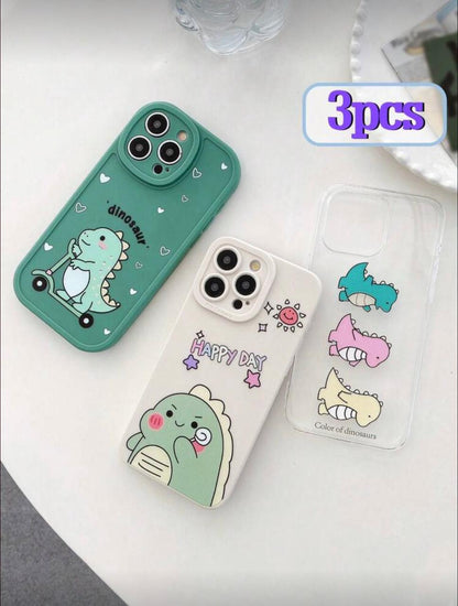 iPhone 16 Plus Cute Cartoon Dinosaur Pattern Soft And Friendly Feeling Camera Lens Cover Phone Cases 3Pcs