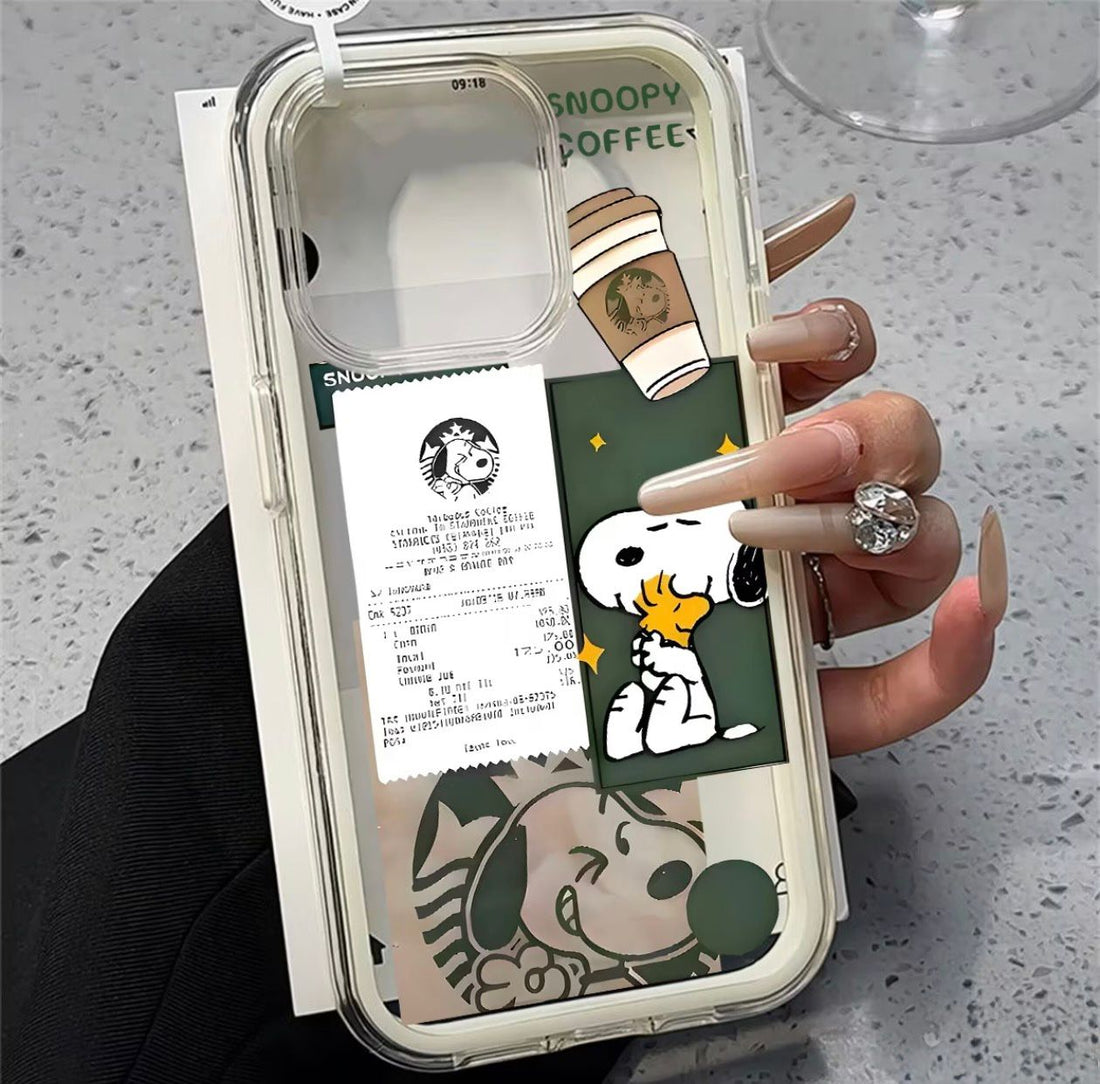 Iphone 16 Pro Max cute Snoopy graffiti high-value transparent three in one border macaron phone case