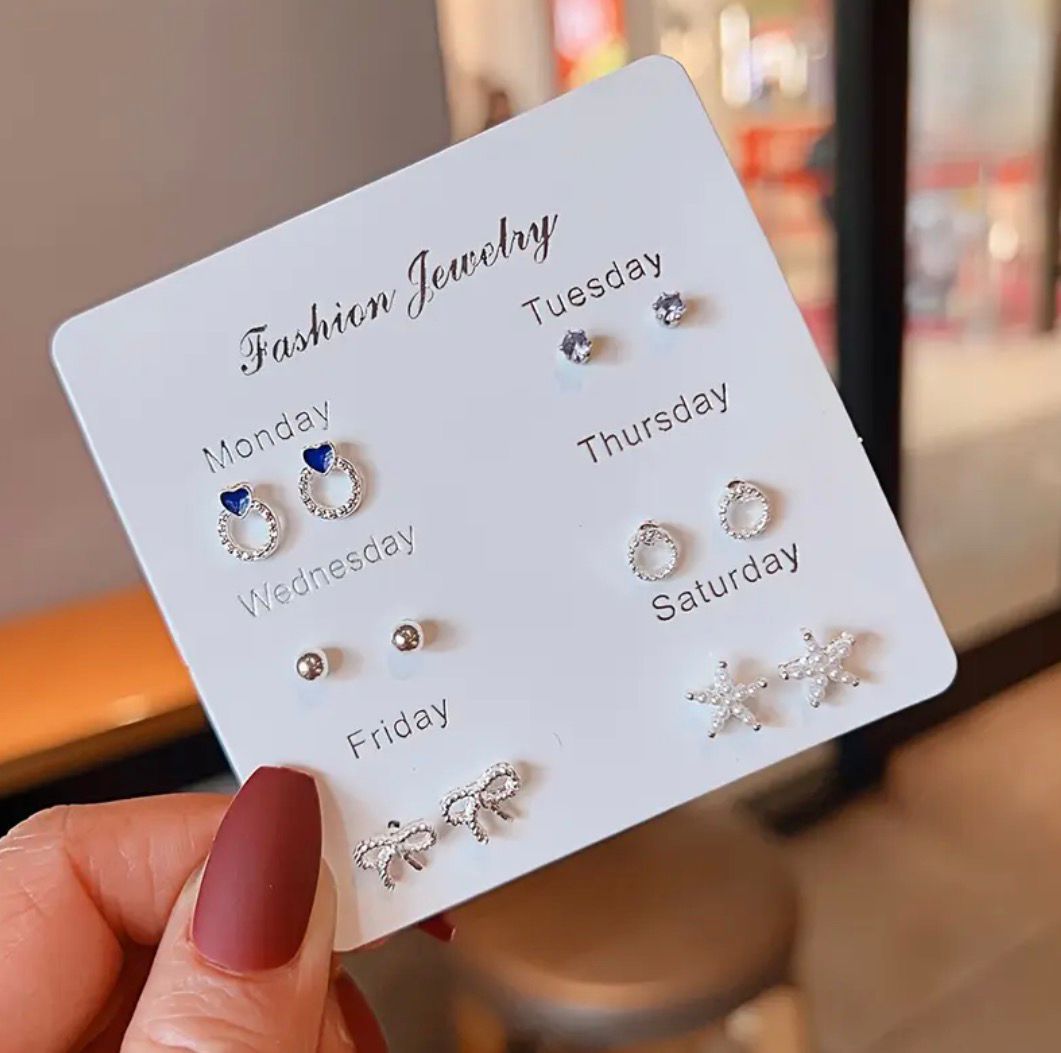 12pcs Elegant Sweet Bow Cherry Heart Element Earrings Set