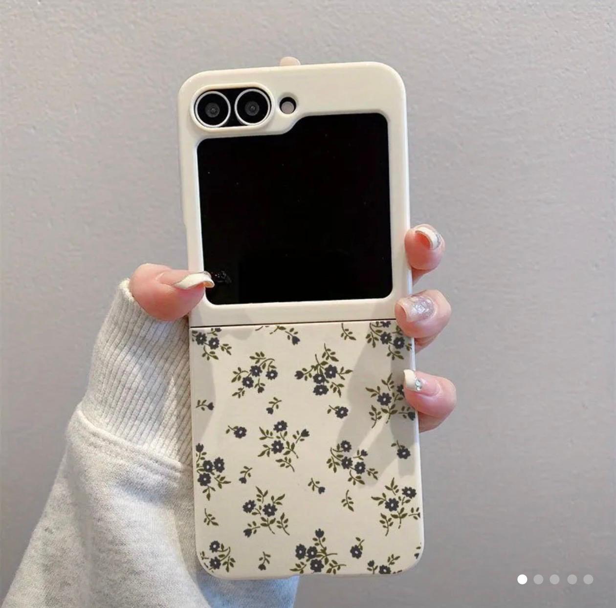 TPU Folding Full-Cover Shockproof Phone Case with Dark Blue Floral And Bright White Patterns for Samsung for galaxy Z Flip 6