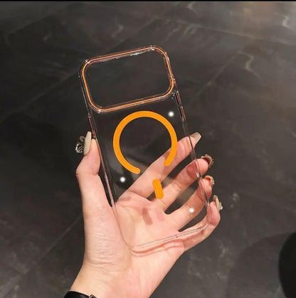 Magnetic Wireless Charging Compatible with iPhone 17 Pro Orange Case, Transparent HD for
