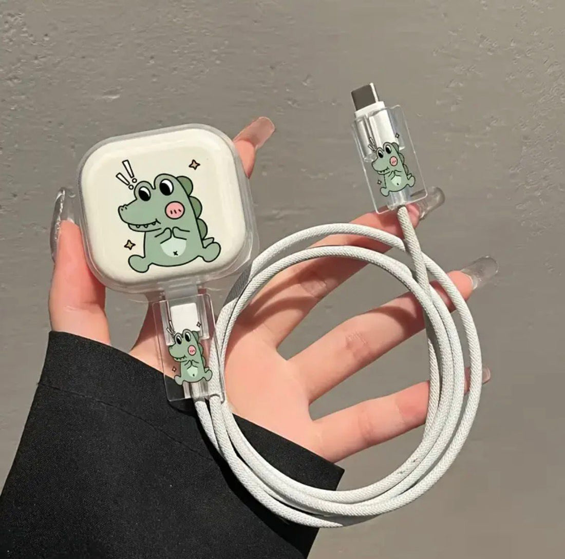 3pcs set of cartoon dinosaur charger protective cases suitable for iPhone