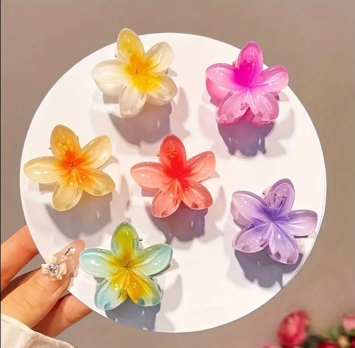Gradient Flower Hair Clip Set 6Pcs