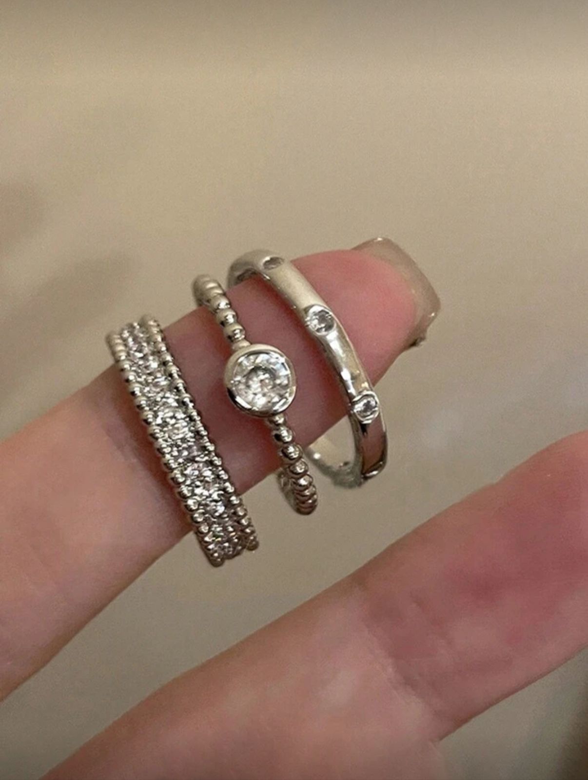 Zirconia Open Ring Set 3Pcs