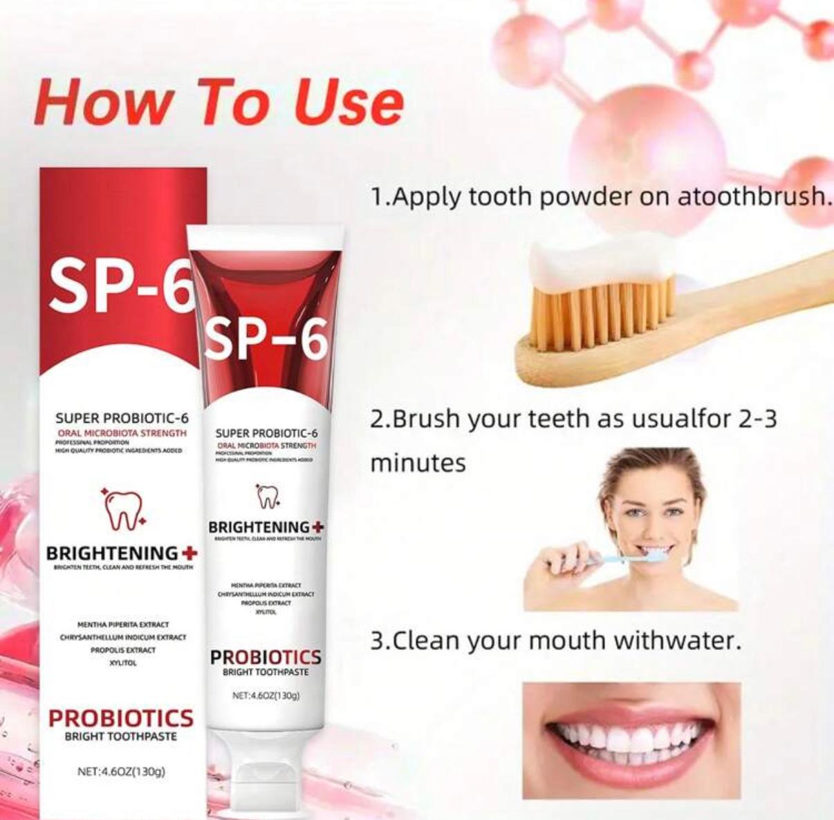 SP-6 Probiotic Toothpaste, Effective Teeth Whitening, Protect Enamel, Remove Stains