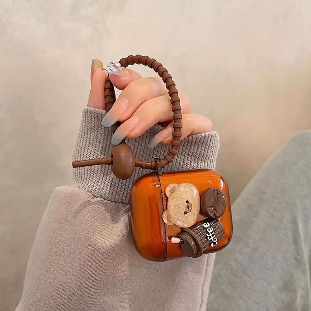 AirPods 3 Cute Bear-Themed Caramel Case with Keychain