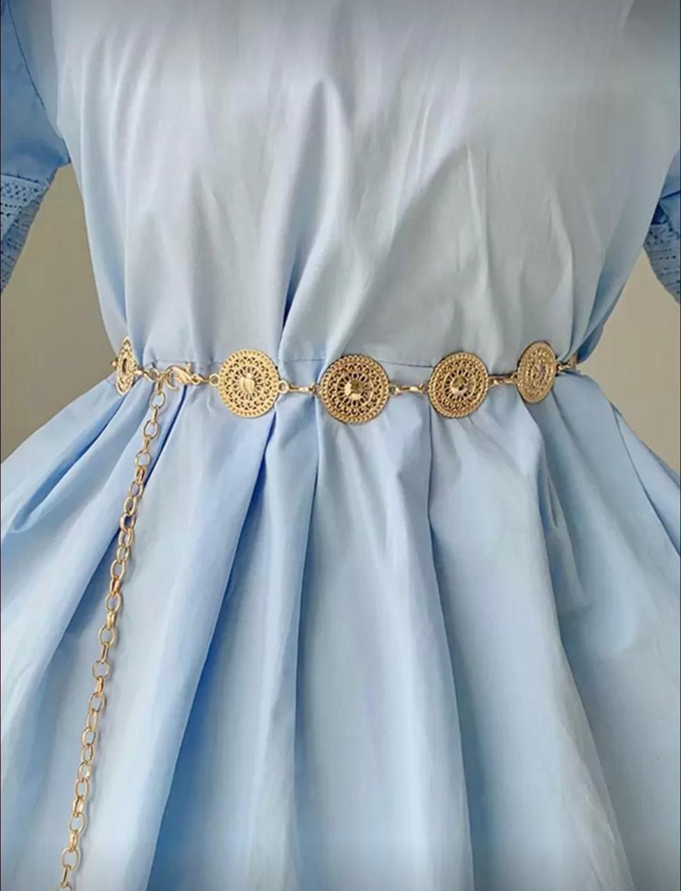 Waist Chain Gold Round Shape Cutout Metal