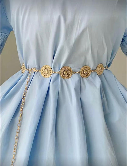 Waist Chain Gold Round Shape Cutout Metal