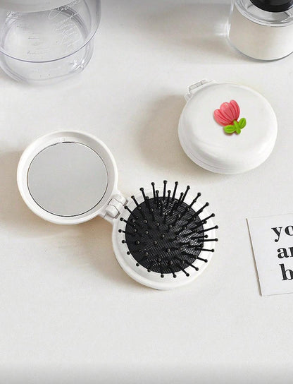 Tulip Flower Portable Air Cushion Mirror Comb Set