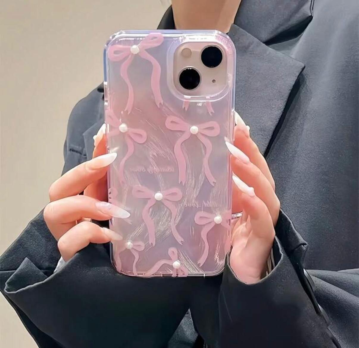 iPhone 17 Air Pink Bow Faux Pearl Mobile Phone Case