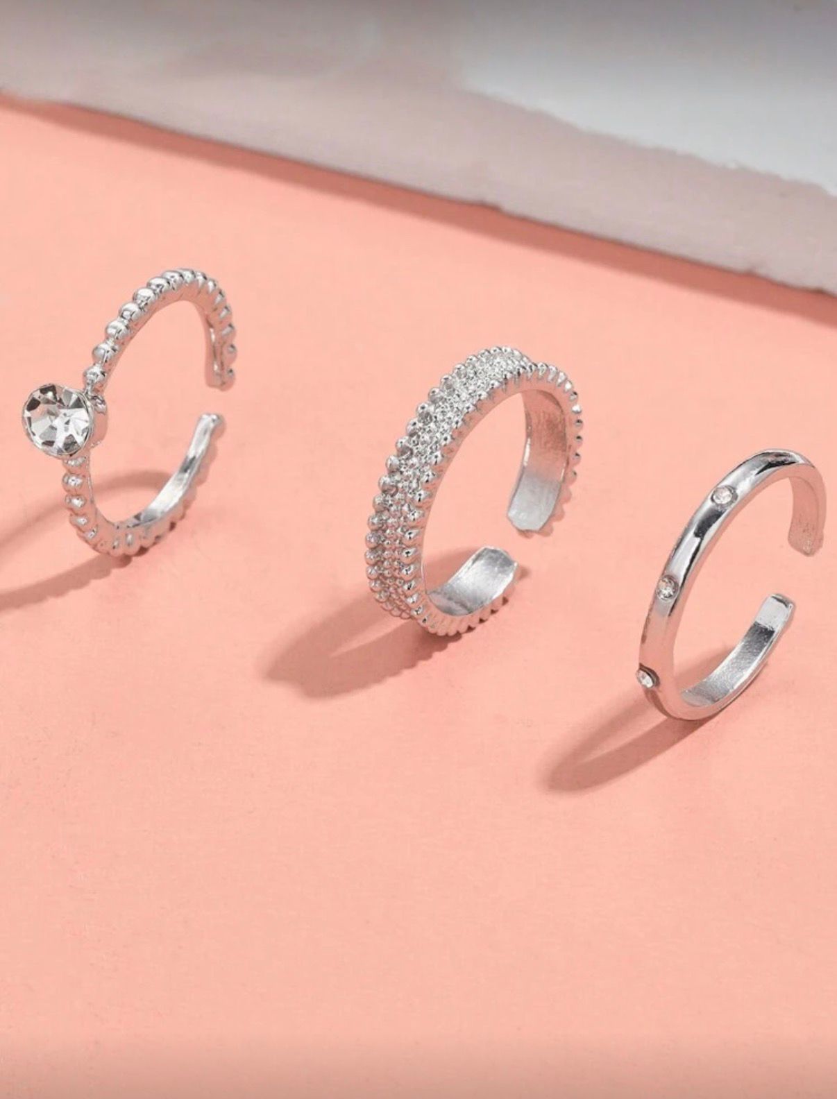 Zirconia Open Ring Set 3Pcs