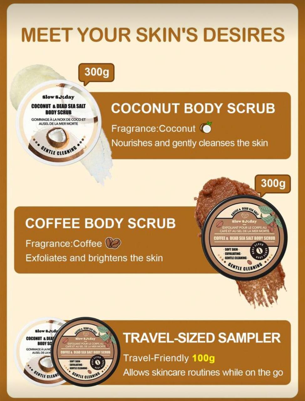 Slow Sunday Coffee&amp; Dead Sea Salt Body For Silky Smooth Skin Body Scrub 100g